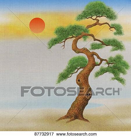 Stock Photo - Japanese style traditional tree illustration. Fotosearch