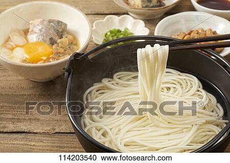Stock Image - Japanese style Udon noodles. Fotosearch
