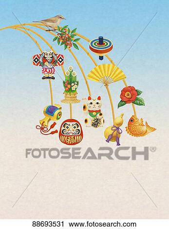 Stock Image - Japanese traditional decorations illustration. Fotosearch