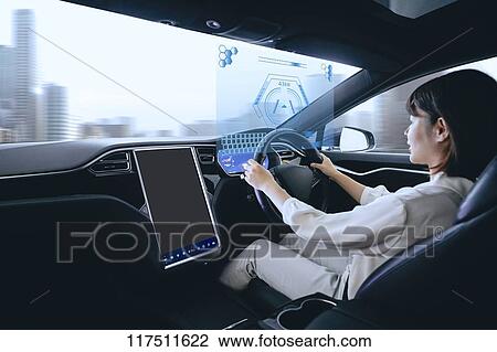 Japanese woman in self driving car View Large Photo Image Stock Image - Japanese woman in self driving car. Fotosearch