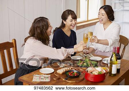 Japanese women having home party View Large Photo Image Stock Image - Japanese women having home party. Fotosearch