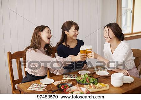 Japanese women having home party View Large Photo Image Stock Image - Japanese women having home party. Fotosearch