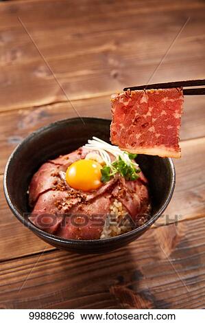 Roast beef rice bowl View Large Photo Image Stock Photograph - Roast beef rice bowl. Fotosearch