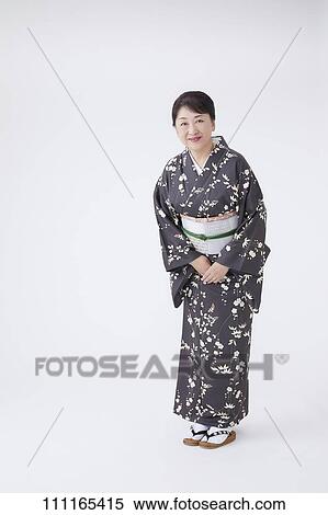 Stock Photography - Senior Japanese woman wearing kimono. Fotosearch