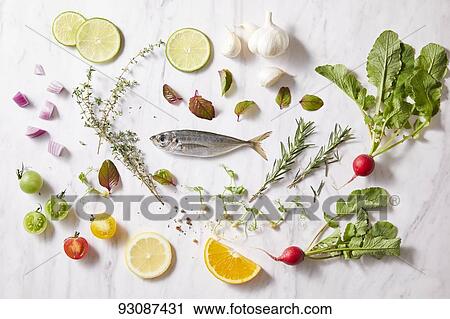 Top down view of ingredients on a table View Large Photo Image Stock Image - Top down view of ingredients on a table. Fotosearch