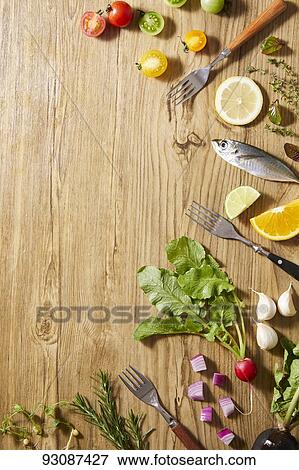 Top down view of ingredients on a table View Large Photo Image Stock Photo - Top down view of ingredients on a table. Fotosearch
