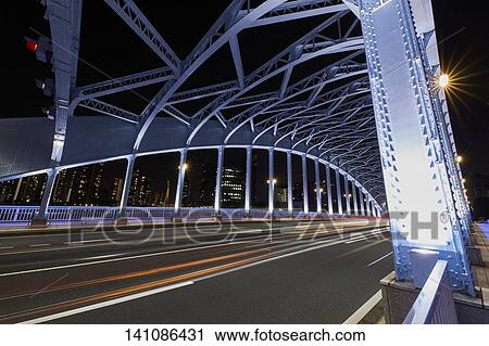 Bridge In The City At Night View Large Photo Image Stock Image - Bridge In The City At Night. Fotosearch