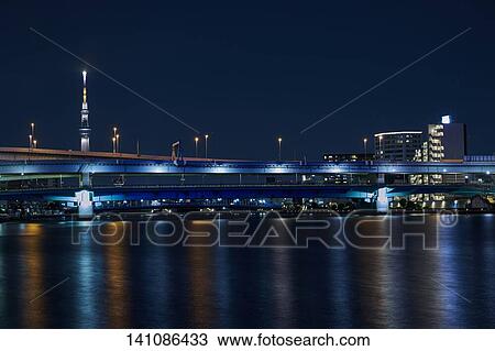 Bridge In The City At Night View Large Photo Image Stock Image - Bridge In The City At Night. Fotosearch