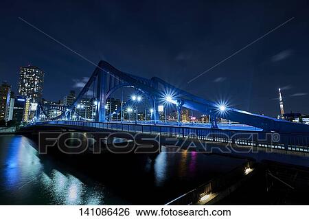 Bridge In The City At Night View Large Photo Image Stock Photograph - Bridge In The City At Night. Fotosearch