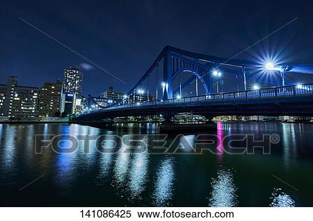 Bridge In The City At Night View Large Photo Image Stock Photography - Bridge In The City At Night. Fotosearch