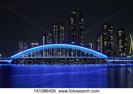 Bridge In The City At Night View Large Photo Image Stock Photography - Bridge In The City At Night. Fotosearch