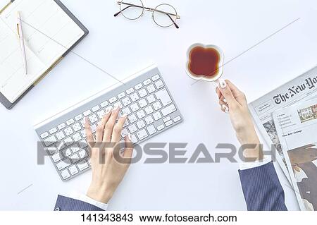 Stock Image - Desk Work With A Keyboard. Fotosearch