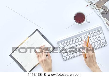 Desk Work With A Keyboard View Large Photo Image Stock Photo - Desk Work With A Keyboard. Fotosearch