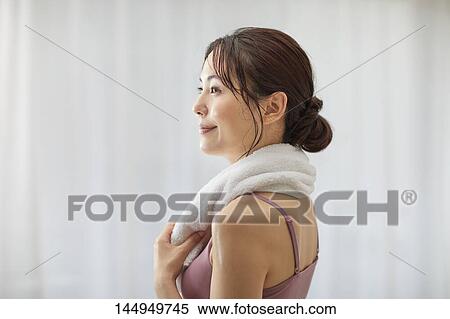 Healthy Japanese woman training at home View Large Photo Image Stock Photography - Healthy Japanese woman training at home. Fotosearch