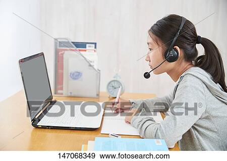 Japanese junior high schoolgirl studying remotely View Large Photo Image Stock Photo - Japanese junior high schoolgirl studying remotely. Fotosearch