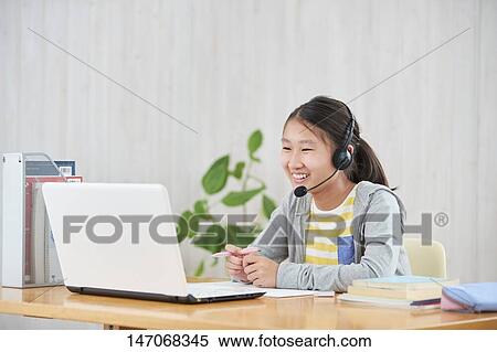 Japanese junior high schoolgirl studying remotely View Large Photo Image Stock Photography - Japanese junior high schoolgirl studying remotely. Fotosearch