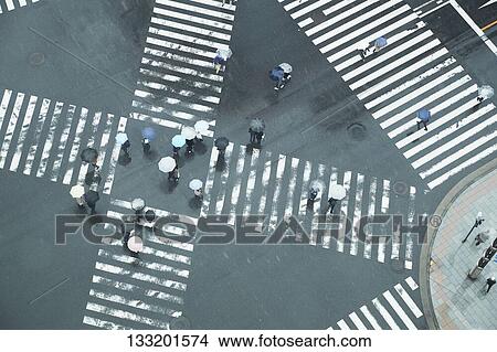 People Crossing A Crossroad On A Rainy Day In Tokyo, Japan View Large Photo Image Picture - People Crossing A Crossroad On A Rainy Day In Tokyo, Japan. Fotosearch