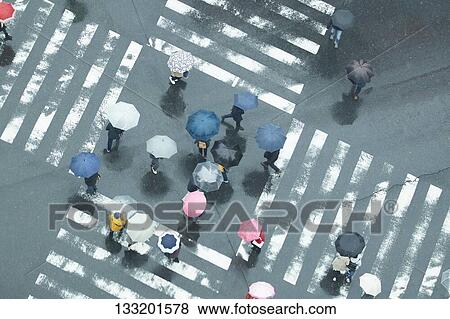 People Crossing A Crossroad On A Rainy Day In Tokyo, Japan View Large Photo Image Stock Photo - People Crossing A Crossroad On A Rainy Day In Tokyo, Japan. Fotosearch