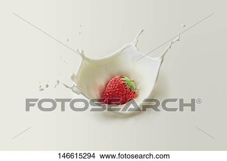 Strawberry splashing into milk View Large Photo Image Picture - Strawberry splashing into milk. Fotosearch