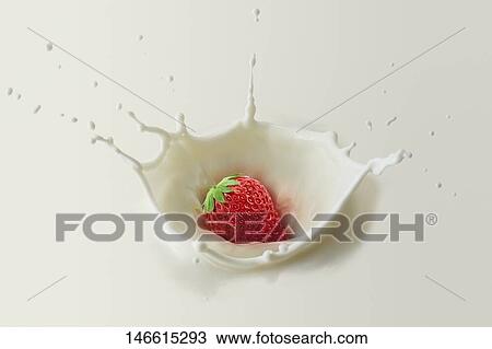 Strawberry splashing into milk View Large Photo Image Stock Image - Strawberry splashing into milk. Fotosearch