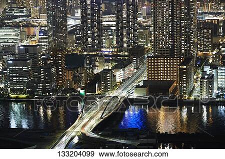 Streets In Tokyo At Night, Japan View Large Photo Image Stock Photo - Streets In Tokyo At Night, Japan. Fotosearch