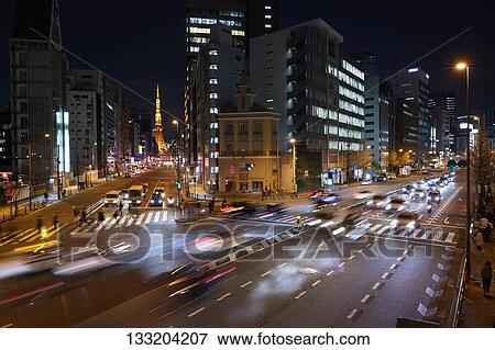 Streets In Tokyo At Night, Japan View Large Photo Image Stock Photo - Streets In Tokyo At Night, Japan. Fotosearch