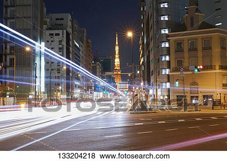 Stock Photo - Streets In Tokyo At Night, Japan. Fotosearch