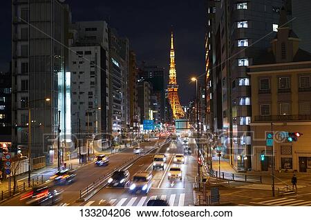 Streets In Tokyo At Night, Japan View Large Photo Image Stock Photograph - Streets In Tokyo At Night, Japan. Fotosearch