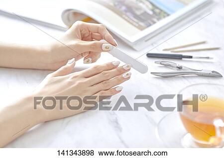 Stock Photo - Woman Hands With Nails Art. Fotosearch