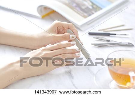 Stock Photo - Woman Hands With Nails Art. Fotosearch