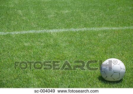Stock Photo - Soccer ball on grass field. Fotosearch