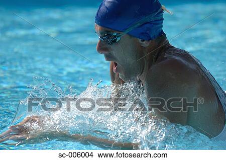 Picture - Male Swimmer Swimming Butterfly. Fotosearch