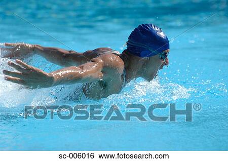 Stock Photograph - Male Swimmer Swimming Butterfly. Fotosearch