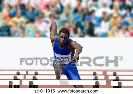 Stock Photograph - Male Runner Clearing a Hurdle. Fotosearch