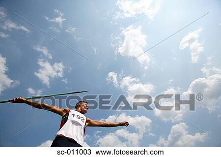 Stock Image - Portrait of a Male Javelin Thrower. Fotosearch