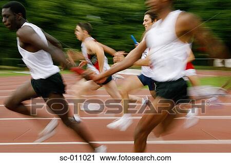 Stock Image - Relay Runners Passing Baton. Fotosearch