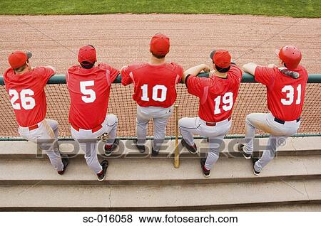 Baseball players lined up on the dugout fence View Large Photo Image Stock Photo - Baseball players lined up on the dugout fence. Fotosearch