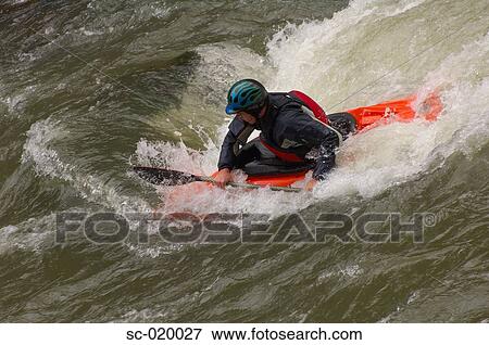 Kayaker Negotiating the River View Large Photo Image Stock Photo - Kayaker Negotiating the River. Fotosearch