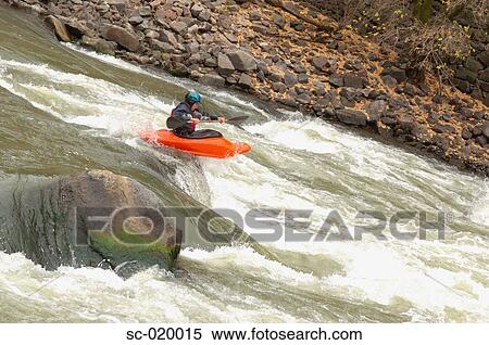 Kayaker Negotiating the River View Large Photo Image Stock Photography - Kayaker Negotiating the River. Fotosearch