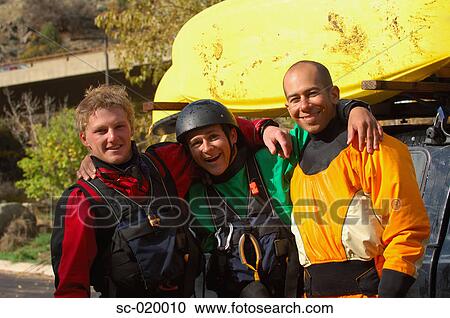 Stock Image - Three Kayakers. Fotosearch