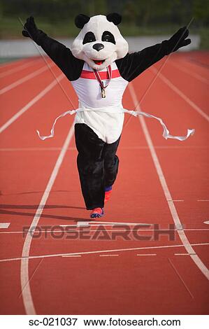 Stock Photo - Panda Crosing the Finish Line. Fotosearch