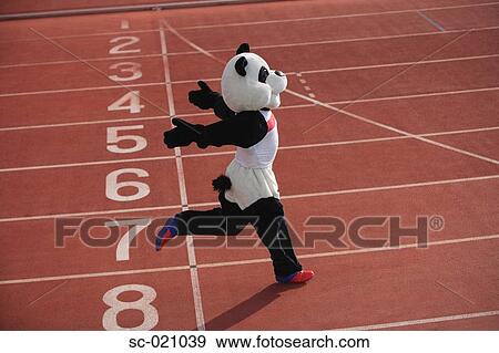 Stock Photo - Panda Crosing the Finish Line. Fotosearch