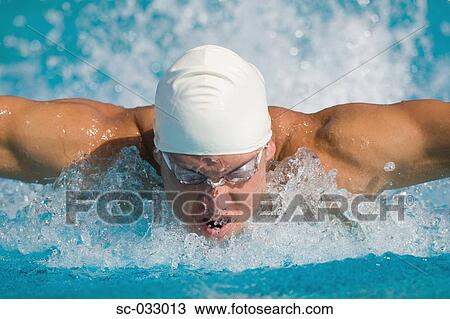 Stock Image - Australian swimmer doing butterfly stroke. Fotosearch