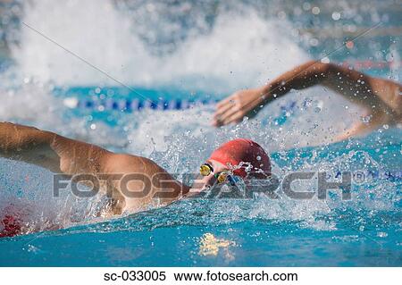 Stock Photography - Australian swimmers competing for front crawl. Fotosearch