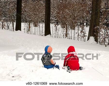 -Kids playing with snow- View Large Photo Image Stock Photo - -Kids playing with snow-. Fotosearch