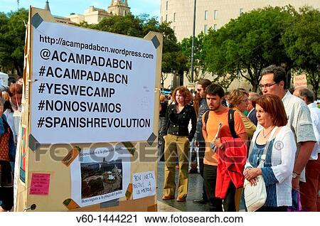 Stock Image - -Movement Indignants of 15M- Barcelona Catalonian Square (Spain).. Fotosearch