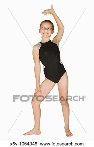 Stock Photography - 10 year old caucasian girl in gymnastics poses. Fotosearch