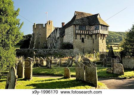 13C Stokesay Castle, Craven Arms, Shropshire England from Church of St. John. Timbered North Tower, banqueting hall, South Tower. View Large Photo Image Stock Image - 13C Stokesay Castle, Craven Arms, Shropshire England from Church of St. John. Timbered North Tower, banqueting hall, South Tower.. Fotosearch