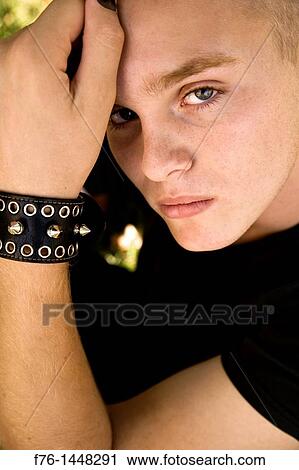 14 Year Old Teenage Boy With Bleached Hair And A Spiked Mohawk Haircut Mr 071007 1 Stock Image