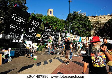 15M protest camp, Pla? a Catalunya, Barcelona, Catalonia, Spain View Large Photo Image Stock Photograph - 15M protest camp, Pla? a Catalunya, Barcelona, Catalonia, Spain. Fotosearch